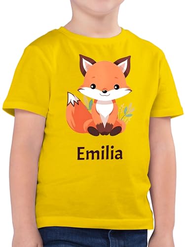 Kinder T-Shirt Jungen - Süßer Fuchs Wildtiere Raubtier - 128 (7/8 Jahre) - Gelb - +mit+Fuchs Tshirt Junge Name Shirt t von Geschenk mit Namen personalisiert by Shirtracer