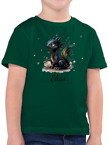 Kinder T-Shirt Jungen - Süßer Kleiner Drache mit Namen I Nachtdrache I Dragon I Drachen I Drachenzähmen - 140 (9/11 Jahre) - Tannengrün - Tshirt Bedrucken Shirt Dragons zähmen Shirts von Geschenk mit Namen personalisiert by Shirtracer