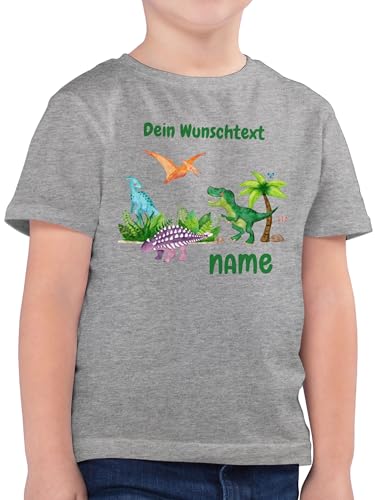 Kinder T-Shirt Jungen - Tiere - Dino Dinos Dinosaurier - 128 (7/8 Jahre) - Grau meliert - kinderkleidung Shirt Name und Tier Tshirt Kind kleine personalisierte Geschenke Kurzarm Tieren Shirts von Geschenk mit Namen personalisiert by Shirtracer