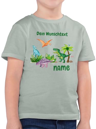 Kinder T-Shirt Jungen - Tiere - Dino Dinos Dinosaurier - 128 (7/8 Jahre) - Sage Grün - Shirt Kid personalisierte Geschenke Name Tshirt t Shirts für Tier Kita t-Shirts Junge Tieren personalisierter von Geschenk mit Namen personalisiert by Shirtracer