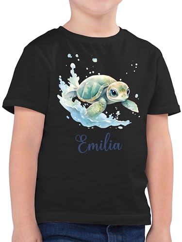 Kinder T-Shirt Jungen - Schildkröte mit Name personalisiert I Zootiere I Panzertier - 128 (7/8 Jahre) - Schwarz - schildkröten Turtle Shirt schildkrötenmotiv tiermotiv Tshirt Turtles und t von Geschenk mit Namen personalisiert by Shirtracer