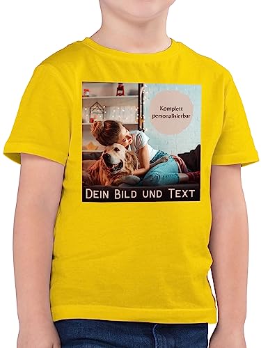 Kinder T-Shirt Jungen - eigenem - Foto Bild Geschenk - 140 (9/11 Jahre) - Gelb - Tshirt eigenes Design Fotoprint fotogeschenk auf Machen selbst beschriften und Text zum selber Shirt Bedrucken von Geschenk mit Namen personalisiert by Shirtracer