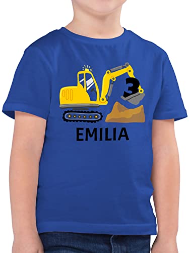 Kinder T-Shirt Jungen - 3. Geburtstag - Bagger mit Name zum Dritten - 104 (3/4 Jahre) - Royalblau - Shirt Kind 3 Jahre Junge Tshirt t Shirts für jährige personalisierte,3 t-Shirts von Geschenk mit Namen personalisiert by Shirtracer