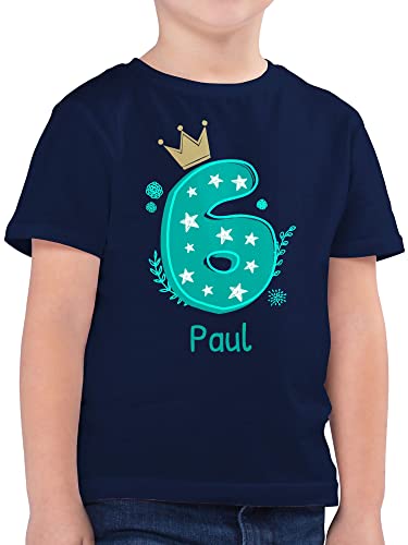 Kinder T-Shirt Jungen - 6. Geburtstag - 6 mit Krone und Name - 116 (5/6 Jahre) - Dunkelblau - Tshirt Jahre Junge Shirt geburtstagsshirt alt Pferde Zahlen Geburtstags Oberteil Zahl fußball Jahren von Geschenk mit Namen personalisiert by Shirtracer