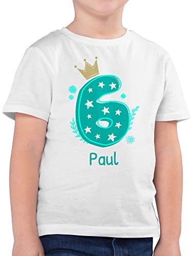 Kinder T-Shirt Jungen - 6. Geburtstag - 6 mit Krone und Name - 128 (7/8 Jahre) - Weiß - sechs Tshirt Jahre Junge t Shirt 6.Geburtstag t-Shirts geburtstagsshirt fußball 6.Geburstag Shirts von Geschenk mit Namen personalisiert by Shirtracer