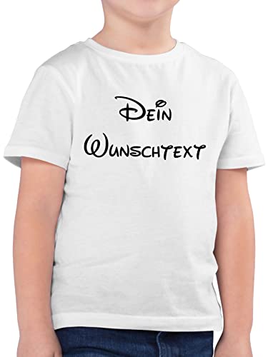 Kinder T-Shirt Jungen - Aufdruck selbst gestalten - Wunschtext - 116 (5/6 Jahre) - Weiß - eigenen Text Tshirt Shirt Bedrucken Schrift t Personalisieren Lassen für individuellem Druck Personalised von Geschenk mit Namen personalisiert by Shirtracer