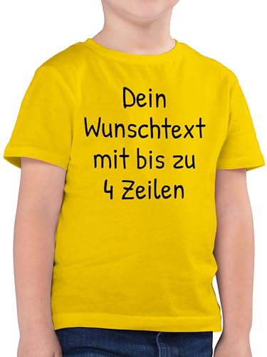 Kinder T-Shirt Jungen - Aufdruck selbst gestalten - Wunschdruck Text Namen - 104 (3/4 Jahre) - Gelb - eigener Druck t Shirt Junge Kind eigenem Schriftzug Tshirt individuellem Name und Datum Shirts von Geschenk mit Namen personalisiert by Shirtracer