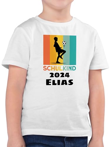 Kinder T-Shirt Jungen - Einschulung Schulanfang Junge - Schulkind 2024 Fußball - 128 (7/8 Jahre) - Weiß - Tshirt 1.Schultag Geschenke Shirt erste Schultag t einschulungs Name erstklässler von Geschenk mit Namen personalisiert by Shirtracer