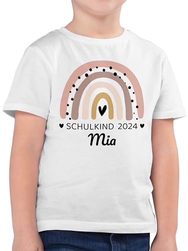 Kinder T-Shirt Jungen - Einschulung Schulanfang Junge - Regenbogen Schulkind 2024-128 (7/8 Jahre) - Weiß - Tshirt 1.klasse personalisierte Geschenke schulkinder Shirt t Name erster Schultag von Geschenk mit Namen personalisiert by Shirtracer