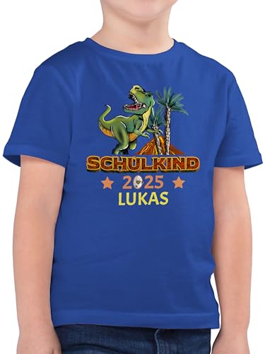 Kinder T-Shirt Jungen - Einschulung Schulanfang Junge - Schulkind 2025 T-Rex Dino Dinosaurier - 128 (7/8 Jahre) - Royalblau - Tshirt einschulungst-Shirt Jungs schulkinder Schule Shirt 2023 von Geschenk mit Namen personalisiert by Shirtracer