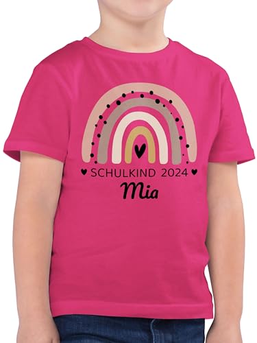 Kinder T-Shirt Jungen - Einschulung Schulanfang Junge - Regenbogen Schulkind 2024-128 (7/8 Jahre) - Fuchsia - einschulungsgeschenk erstklaessler Tshirt Shirt Name 1. Schultag t Schule von Geschenk mit Namen personalisiert by Shirtracer