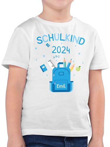 Kinder T-Shirt Jungen - Einschulung Schulanfang Junge - Schulkind 2024-140 (9/11 Jahre) - Weiß - Tshirt schulkinder Name für t Shirt personalisiertes Kleidung einschulungs Schule Alles EIN von Geschenk mit Namen personalisiert by Shirtracer