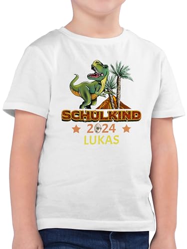 Kinder T-Shirt Jungen - Einschulung Schulanfang Junge - Schulkind 2024 T-Rex Dino Dinosaurier - 140 (9/11 Jahre) - Weiß - Geschenke für schulkinder 1 klasse Shirt Tshirt t zum ersten Schultag von Geschenk mit Namen personalisiert by Shirtracer