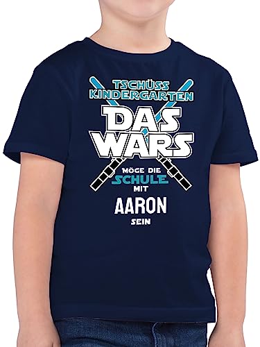 Kinder T-Shirt Jungen - Einschulung Schulanfang Junge - Tschüss Kindergarten Das Wars - 128 (7/8 Jahre) - Dunkelblau - t Shirt Name Schulkind Schule Tshirt schulanfaenger personalisiertes von Geschenk mit Namen personalisiert by Shirtracer