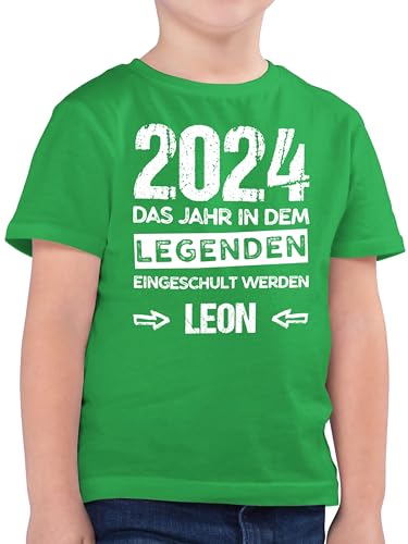 Kinder T-Shirt Jungen - Einschulung Schulanfang Junge - Das Jahr in dem Legenden eingeschult Werden - 140 (9/11 Jahre) - Grün - Schulkind Schulkind Shirt schulanfänger Tshirt Sachen Name Geschenke von Geschenk mit Namen personalisiert by Shirtracer