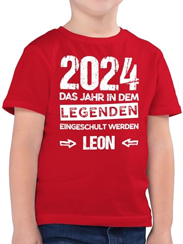 Kinder T-Shirt Jungen - Einschulung Schulanfang Junge - Das Jahr in dem Legenden eingeschult Werden - 140 (9/11 Jahre) - Rot - Schulkind Tshirt Name Shirt zur einschulungs grundschule Outfit von Geschenk mit Namen personalisiert by Shirtracer