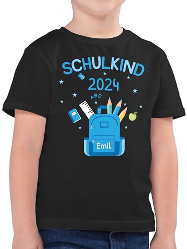 Kinder T-Shirt Jungen - Einschulung Schulanfang Junge - Schulkind 2024-116 (5/6 Jahre) - Schwarz - Shirt Name Tshirt zur personalisierte Outfit t überraschung zum und schulanfänger Schule von Geschenk mit Namen personalisiert by Shirtracer