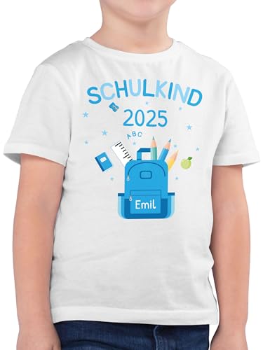 Kinder T-Shirt Jungen - Einschulung Schulanfang Junge - Schulkind 2024-116 (5/6 Jahre) - Weiß - Name Shirt zur Tshirt Outfit t zum Schule personalisierte Geschenke Shirts personalisiertes von Geschenk mit Namen personalisiert by Shirtracer