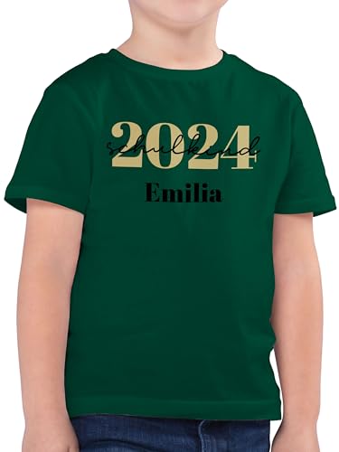 Kinder T-Shirt Jungen - Einschulung Schulanfang Junge - Schulkind 2024 - Schreibschrift - 140 (9/11 Jahre) - Tannengrün - Geschenke schulanfänger Shirt t Schulkind/Tshirt Name 1.klasse Shirts von Geschenk mit Namen personalisiert by Shirtracer