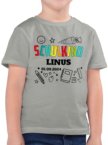 Kinder T-Shirt Jungen - Einschulung Schulanfang Junge - Schulkind Scribble - 128 (7/8 Jahre) - Hellgrau - personalisierte Geschenke Tshirt Shirt personalisiertes Name schulkinder zur 1.klasse t von Geschenk mit Namen personalisiert by Shirtracer