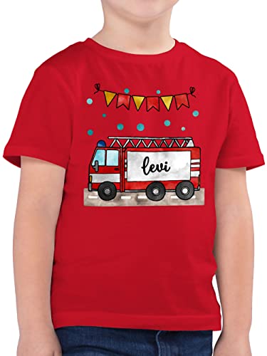 Kinder T-Shirt Jungen - Feuerwehr - Feuerwehrauto - Geschenk - 128 (7/8 Jahre) - Rot - Tshirt Shirt Junge Name t Shirts personalisierte Geschenke Oberteile und tichert Oberteil für Kind von Geschenk mit Namen personalisiert by Shirtracer