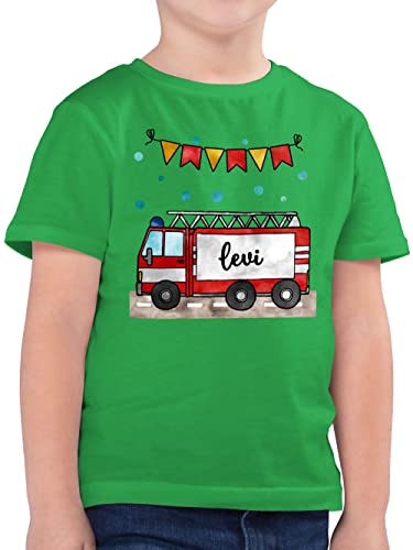 Kinder T-Shirt Jungen personalisiert mit Namen - Feuerwehr - Feuerwehrauto - Geschenk - 104 (3/4 Jahre) - Grün - Shirt Jungs Tshirt Name t Shirts Bedrucken personalisiertes t-Shirts - F130K von Geschenk mit Namen personalisiert by Shirtracer