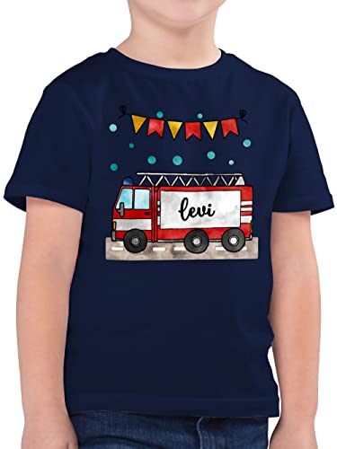 Kinder T-Shirt Jungen - Feuerwehr - Feuerwehrauto - Geschenk - 128 (7/8 Jahre) - Dunkelblau - personalisierte Geschenke Shirt Jungs Tshirt Name Junge t-Shirts t freiwillige Tshirts Oberteil und von Geschenk mit Namen personalisiert by Shirtracer