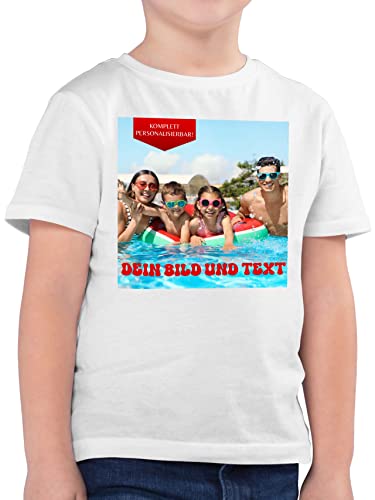 Kinder T-Shirt Jungen - Geschenk mit eigenem Foto und Text personalisiert I Eigenes Bild I Custom Photo Text - 104 (3/4 Jahre) - Weiß - Tshirt Personalisieren Fotodruck auf t-Shirts selbst drucken von Geschenk mit Namen personalisiert by Shirtracer