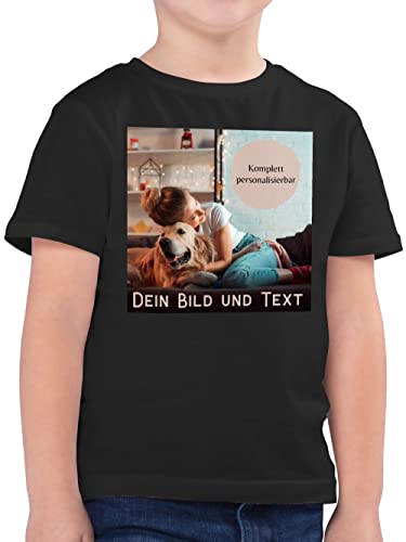 Kinder T-Shirt Jungen - eigenem - Foto Bild Geschenk - 140 (9/11 Jahre) - Schwarz - und Text bildern Machen Bedrucken Lassen gestalten selbst drucken Meinem Schrift von Mir beschriften von Geschenk mit Namen personalisiert by Shirtracer