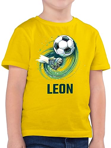 Kinder T-Shirt Jungen - Fußball Schuss Cool Fußballfan - 140 (9/11 Jahre) - Gelb - personalisierte Geschenke Fussball t Shirt Junge Tshirt Kind Text Shirts für Jungs Wunschnamen t-Shirts von Geschenk mit Namen personalisiert by Shirtracer