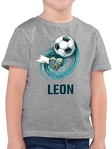 Kinder T-Shirt Jungen - Fußball Schuss Cool Fußballfan - 140 (9/11 Jahre) - Grau meliert - personalisiertes personalisierte Geschenke für Jungs Fussball fußballmotiv Junge Shirt Tshirt t + von Geschenk mit Namen personalisiert by Shirtracer