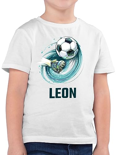 Kinder T-Shirt Jungen - Fußball Schuss Cool Fußballfan - 140 (9/11 Jahre) - Weiß - personalisierte Fussball Tshirt Kind Shirt t Geschenke für Fussballfans Junge Jungs Name fussballfan Shirts von Geschenk mit Namen personalisiert by Shirtracer