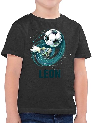 Kinder T-Shirt Jungen - Fußball Schuss Cool Fußballfan - 152 (12/13 Jahre) - Anthrazit Meliert - Name Junge Fussball t- Shirt Tshirt personalisierte Geschenke für Jungs Fussballer t Kind von Geschenk mit Namen personalisiert by Shirtracer