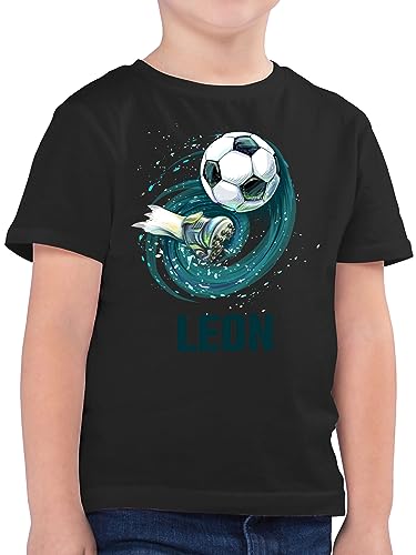 Kinder T-Shirt Jungen - Fußball Schuss Cool Fußballfan | Fußballgeschenkideen - 152 (12/13 Jahre) - Schwarz - personalisierte Geschenke für Jungs Fussball Tshirt-Fussball fußballfans Leon Shirt von Geschenk mit Namen personalisiert by Shirtracer