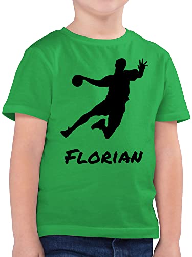 Kinder T-Shirt Jungen - Geschenke Handball - Handballer Silhouette mit Name - 152 (12/13 Jahre) - Grün - personalisiertes Shirt Junge Tshirt zubehör Kinder-t-Shirt Shirts t Kind von Geschenk mit Namen personalisiert by Shirtracer