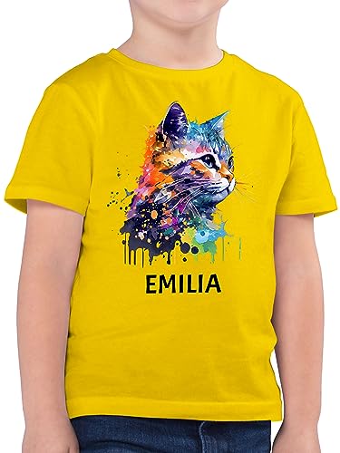 Kinder T-Shirt Jungen - Katze Cat Citten Katzen Cats Katzenlieberhaber - 152 (12/13 Jahre) - Gelb - katzenliebhaberin Shirt katzenmotiv personalisierte für katzenbesitzerin eine Katzenliebhaber von Geschenk mit Namen personalisiert by Shirtracer