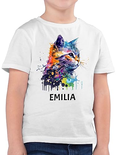 Kinder T-Shirt Jungen - Katze Cat Citten Katzen Cats Katzenlieberhaber - 152 (12/13 Jahre) - Weiß - für eine katzenliebhaberin Shirt namens Druck und katzenmotiv personalisierte Name von Geschenk mit Namen personalisiert by Shirtracer