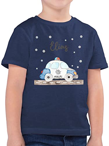 Kinder T-Shirt Jungen - Polizei Blaulicht Bundespolizei Polizeiauto Polizist - 104 (3/4 Jahre) - Dunkelblau Meliert - Polizisten für Shirt Fuer Auto t-Shirts von Geschenk mit Namen personalisiert by Shirtracer