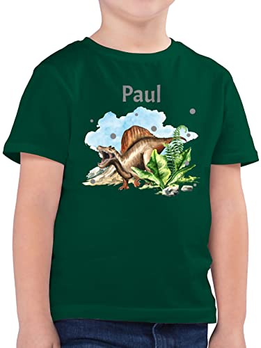 Kinder T-Shirt Jungen - Dinosaurier Dino - Dinos - 128 (7/8 Jahre) - Tannengrün - saurier t Shirts Name Shirt personalisierter Tshirt Junge und Tieren Kind Jungs für Motiv t-Shirts von Geschenk mit Namen personalisiert by Shirtracer