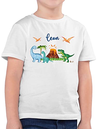 Kinder T-Shirt Jungen - Dinosaurier Dino Dinos - 104 (3/4 Jahre) - Weiß - Tshirt Junge t Shirt saurier Name Jungs Shirts und Kind für Motiv Tier Dinosaurs t-Shirts personalisierte Tieren Tiere von Geschenk mit Namen personalisiert by Shirtracer