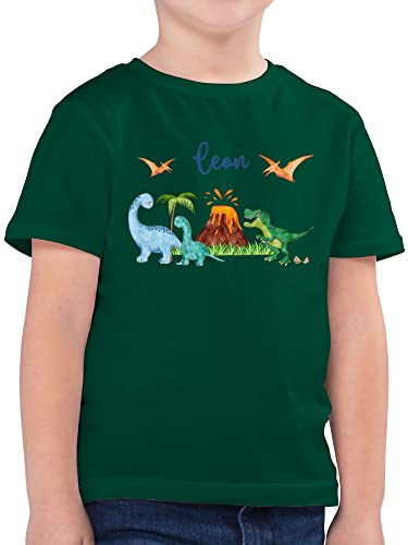 Kinder T-Shirt Jungen - Dinosaurier Dino Dinos - 116 (5/6 Jahre) - Tannengrün - Name Shirt Tshirt saurier Motiv und Shirts t Junge Einschulung Jungs Kind für tichert Kids personalisierte Tieren von Geschenk mit Namen personalisiert by Shirtracer