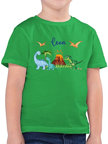 Kinder T-Shirt Jungen - Dinosaurier Dino Dinos - 128 (7/8 Jahre) - Grün - Tieren Tiere Shirt Junge Tshirt Name für Kind t saurier personalisierter Shirts und Motiv Schulkind tichert Jungs von Geschenk mit Namen personalisiert by Shirtracer