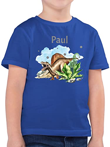 Kinder T-Shirt Jungen - Dinosaurier Dino - Dinos - 128 (7/8 Jahre) - Royalblau - personalisierter t Shirt Junge Tshirt Name Tieren Kurzarm Shirts und saurier Motiv für Jungs Kind t-Shirts von Geschenk mit Namen personalisiert by Shirtracer