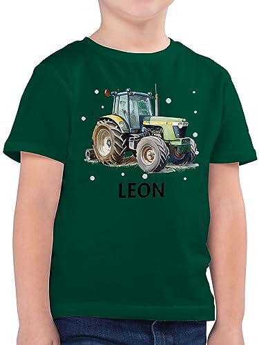 Kinder T-Shirt Jungen - Traktor - Trecker Name - 104 (3/4 Jahre) - Tannengrün - und traktorfahrer Shirt t Tshirt Geschenke Fans Junge Motiv Shirts Bulldog schlepper eigenem Bauern Jungs von Geschenk mit Namen personalisiert by Shirtracer