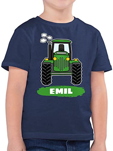 Kinder T-Shirt Jungen personalisiert mit Namen - Traktoren personalisiert - Jungen - Traktor Trekker Buldog - 104 (3/4 Jahre) - Dunkelblau Meliert - Shirt Papa t - F130K von Geschenk mit Namen personalisiert by Shirtracer