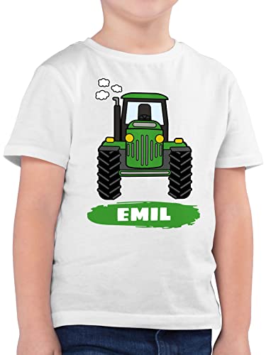 Kinder T-Shirt Jungen personalisiert mit Namen - Traktoren personalisiert - Jungen - Traktor Trekker Buldog - 116 (5/6 Jahre) - Weiß - t Shirt Papa - F130K von Geschenk mit Namen personalisiert by Shirtracer