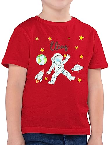 T-Shirt Jungen - Weltall - Astronaut Kinder Raumfahrt Weltraum Planet Geschenk - 104 (3/4 Jahre) - Rot - Planeten Name t Shirt Rakete Shirts Astronauten Tshirt NASA Junge von Geschenk mit Namen personalisiert by Shirtracer