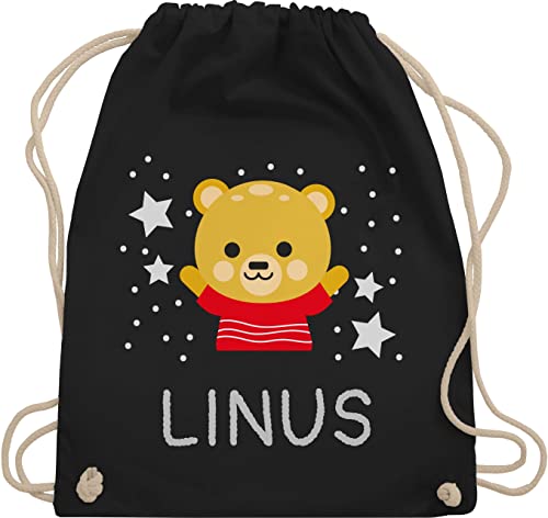 Turnbeutel Rucksack - Bären - Bär und Dein Name - Unisize - Schwarz - personalisierte tasche kinder kindergarten wechselbeutel bear namens beutel jungen kindergartenrucksack bärenmotiv junge von Geschenk mit Namen personalisiert by Shirtracer