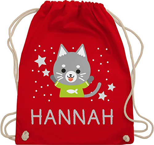 Turnbeutel Rucksack - Katzen - Bild Comic Katze lustig und Dein Name - Unisize - Rot - katzenmotiv kinder turn beutel tasche kindergarten jungen katzenmotiven mädchen turnbuetel junge von Geschenk mit Namen personalisiert by Shirtracer