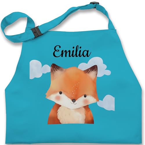Kinderschürze Schürze Jungen Mädchen - Süßer Fuchs mit Name I Fuchsmotiv Geschenk für Kinder I Füchslein I Fox - 2-6 Jahre - Türkis - verstellbares band +mit+fuchs personalisieren füchsen von Geschenk mit Namen personalisiert by Shirtracer